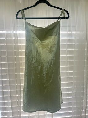 SHEIN Satin Floral Dress in Soft Green
